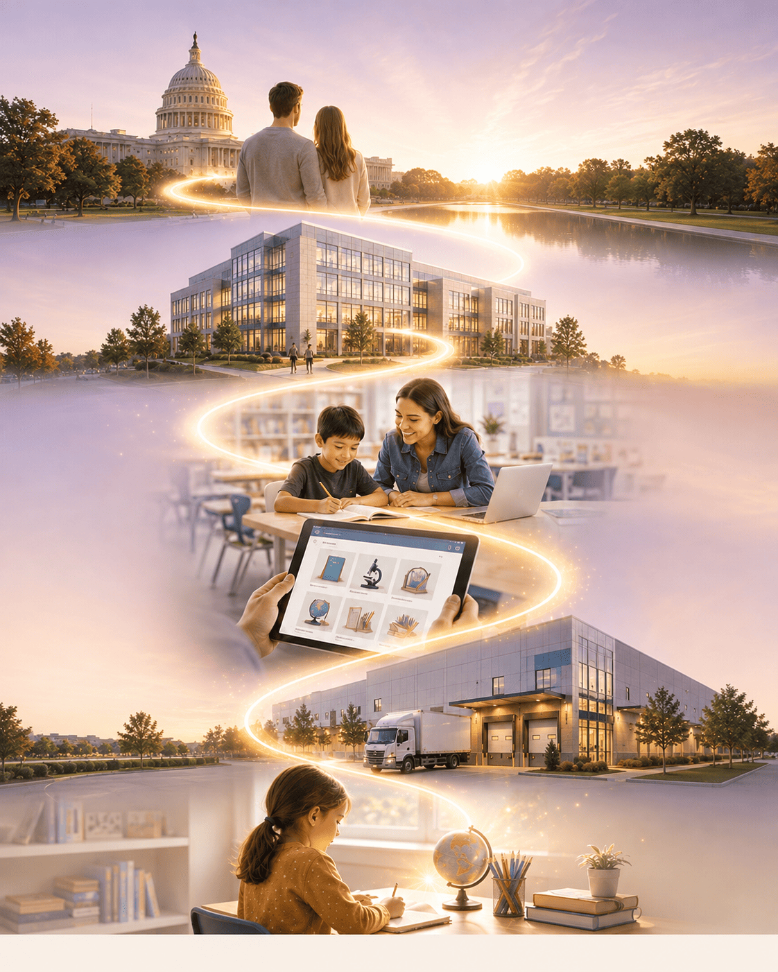 Educational funding moving from taxpayer contributions through scholarship organizations to students, schools, marketplace purchases, and educational businesses